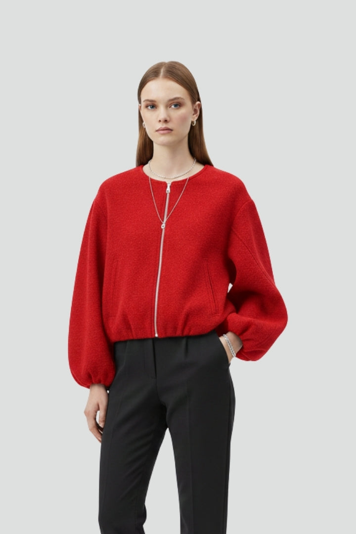 Women’s Cropped Jacket with Zip Fastening and Long Sleeves