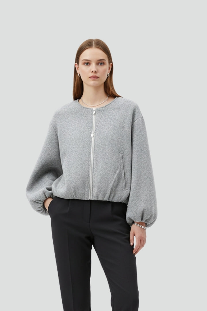 Women’s Cropped Jacket with Zip Fastening and Long Sleeves