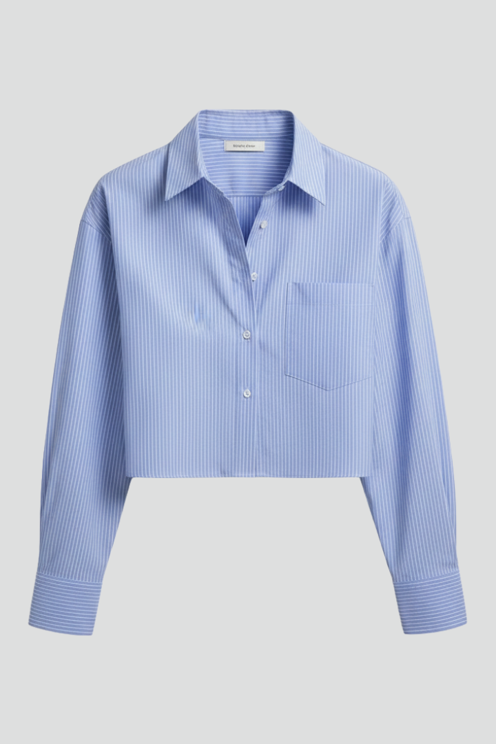 Women’s Cropped Shirt with Collar and Long Sleeves