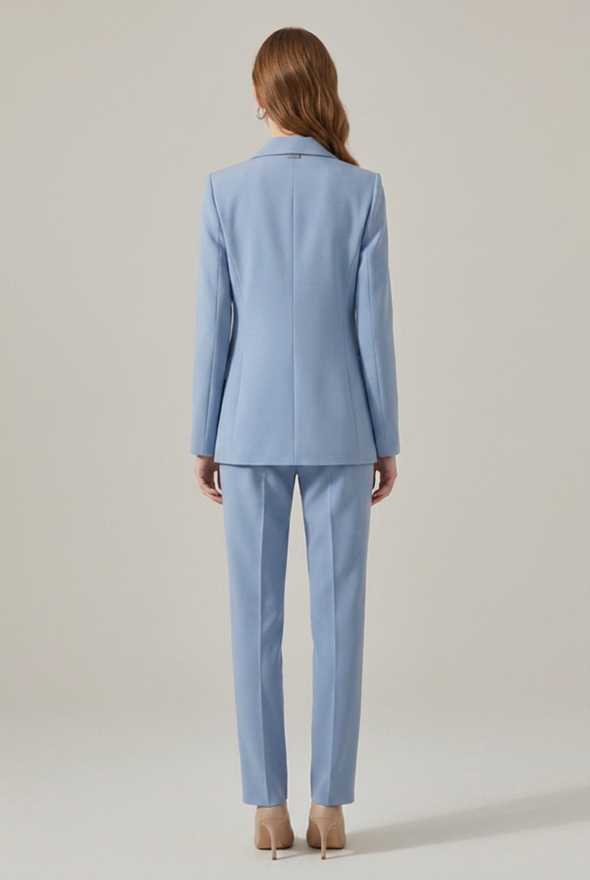 Women’s Double-Breasted Blazer Set with Notched Lapel and Straight-Leg Trousers