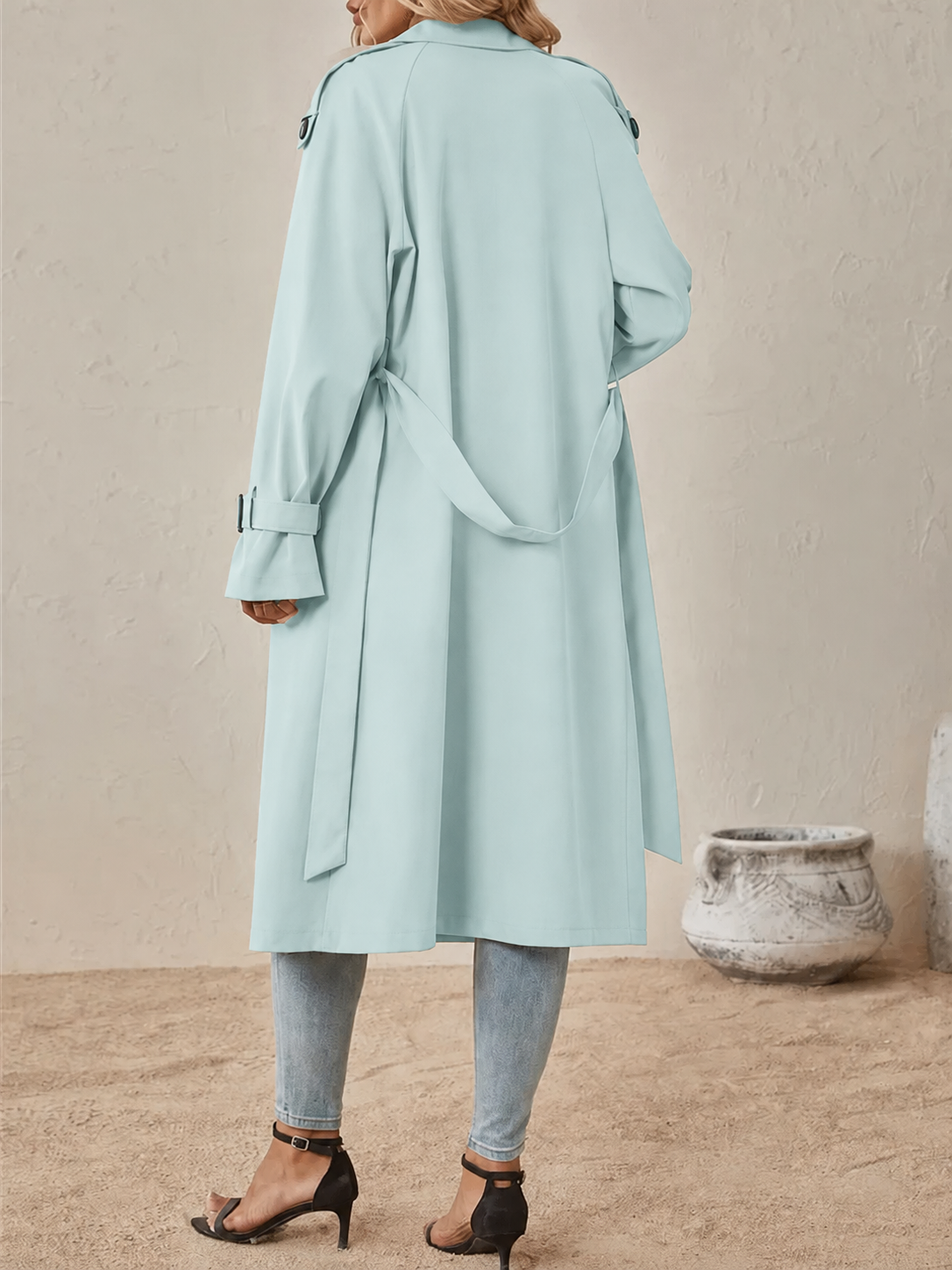 Women's Double-Breasted Trench Coat with Belted Waist