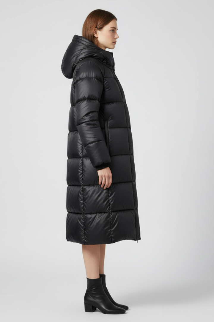 Women’s Down Coat with Hood and Quilted Surface