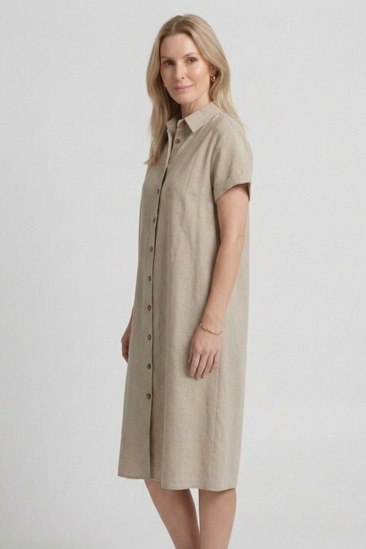 Women’s Dress with Button Placket and Short Sleeves