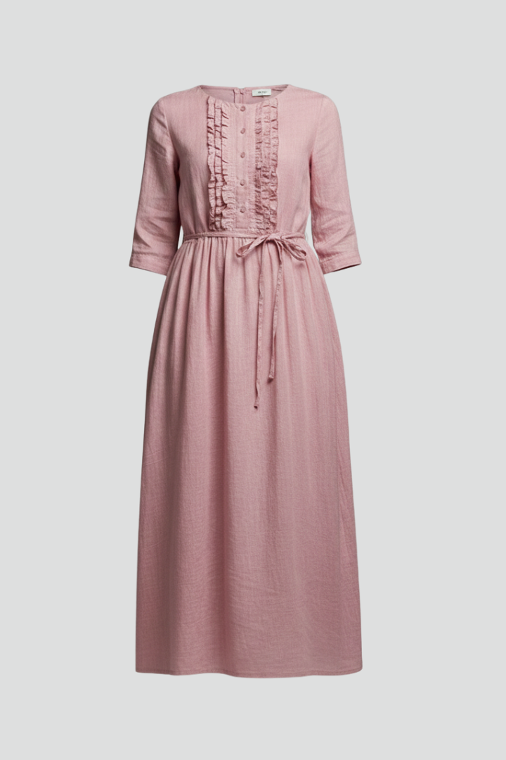 Women’s Dress with Button Placket and Tie Belt
