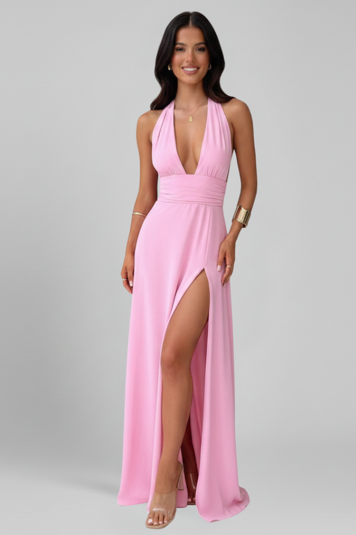Women’s Dress with Halter Neck and Side Slit