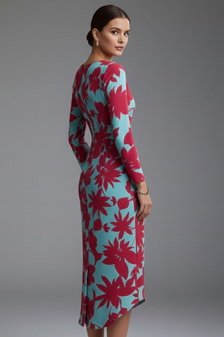 Women’s Dress with Long Sleeves and Irregular Printed Hem