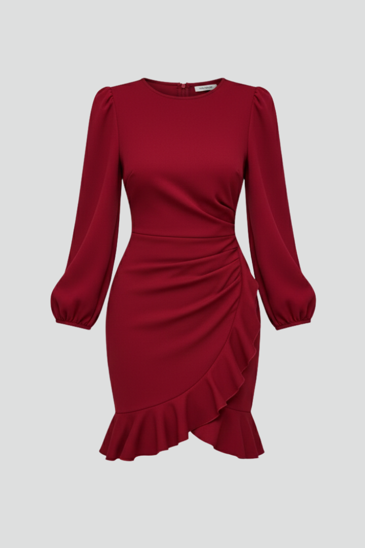 Women’s Dress with Round Neck and Asymmetrical Hem
