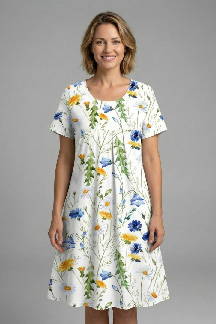 Women’s Dress with Round Neck and Short Sleeves