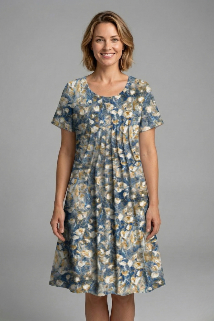 Women’s Dress with Round Neck and Short Sleeves
