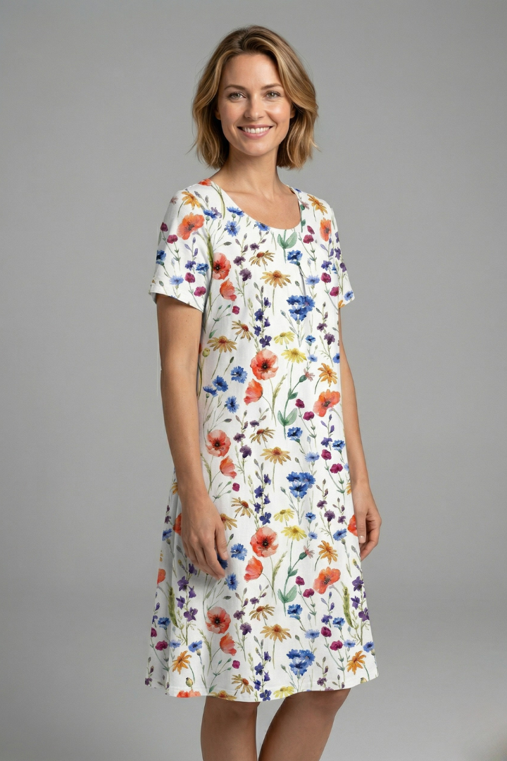 Women’s Dress with Round Neck and Short Sleeves