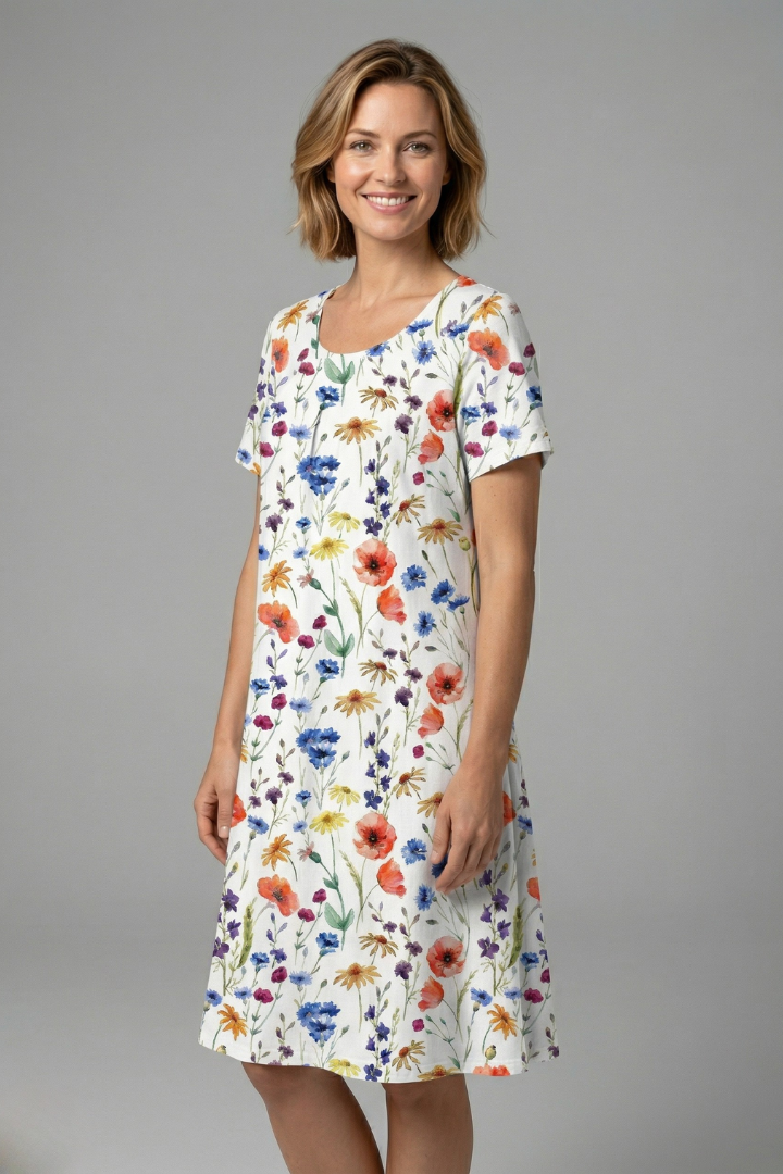 Women’s Dress with Round Neck and Short Sleeves