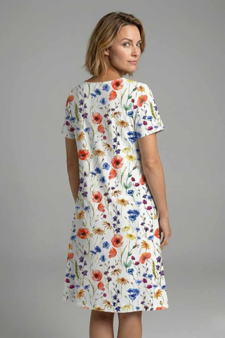 Women’s Dress with Round Neck and Short Sleeves