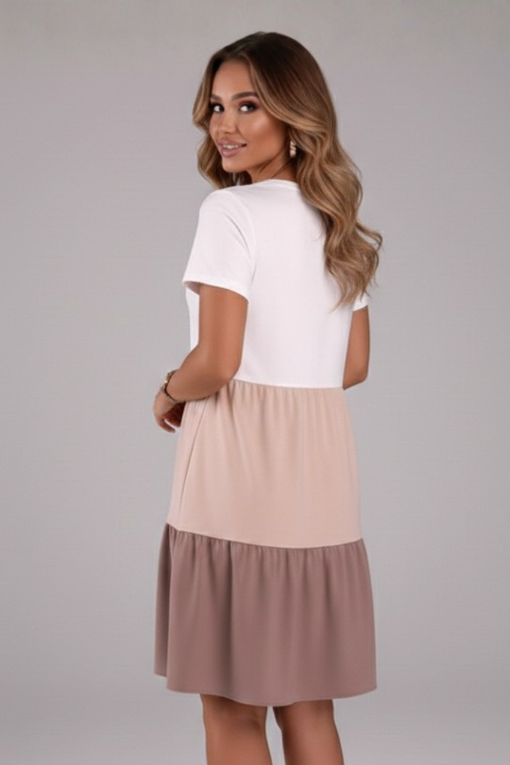 Women’s Dress with Round Neckline and Colour-Block Panels