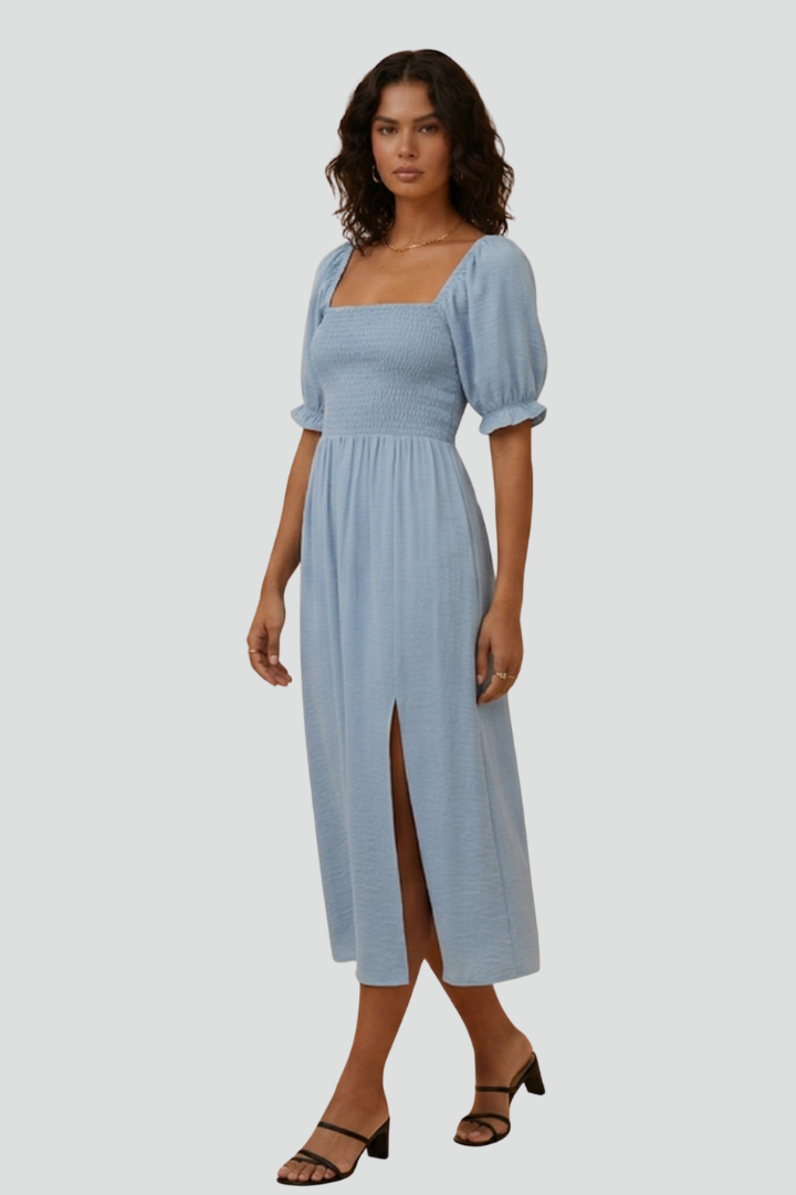 Women’s Dress with Smocked Bodice and Side Slit