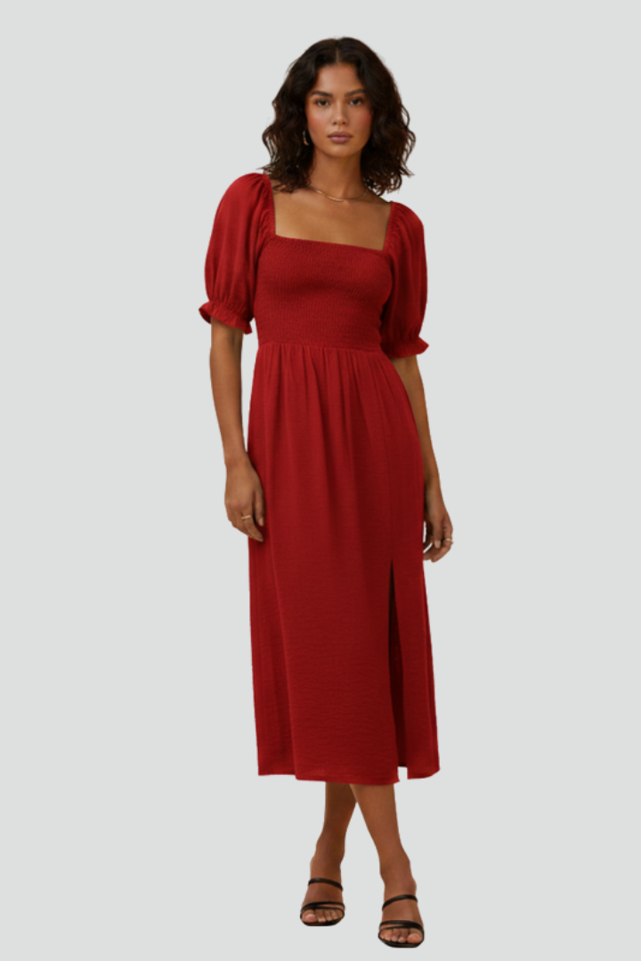 Women’s Dress with Smocked Bodice and Side Slit