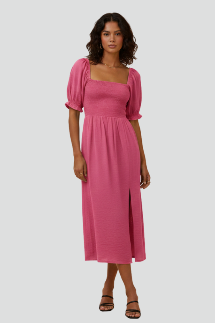 Women’s Dress with Smocked Bodice and Side Slit