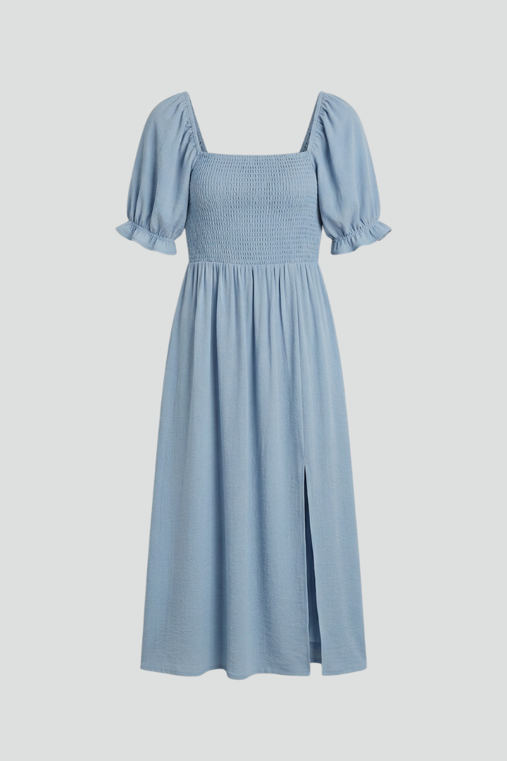 Women’s Dress with Smocked Bodice and Side Slit