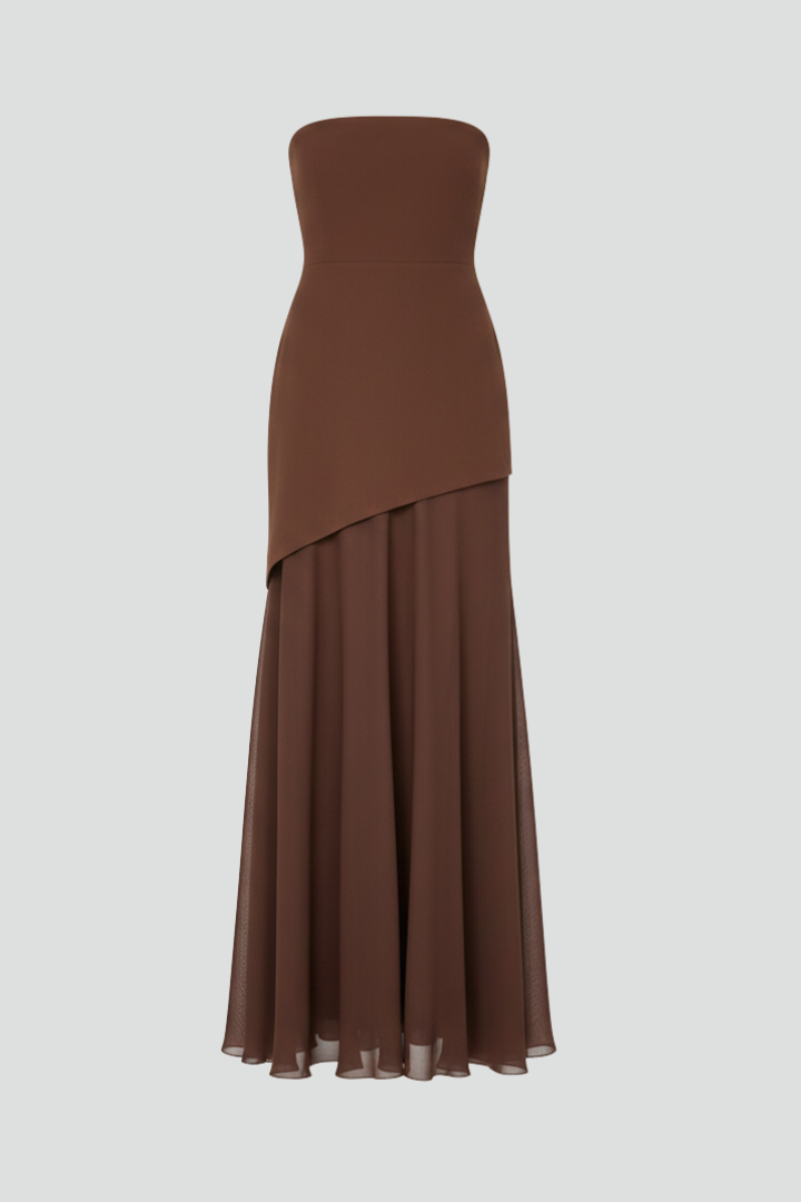 Women’s Dress with Strapless Neckline and Side Slit