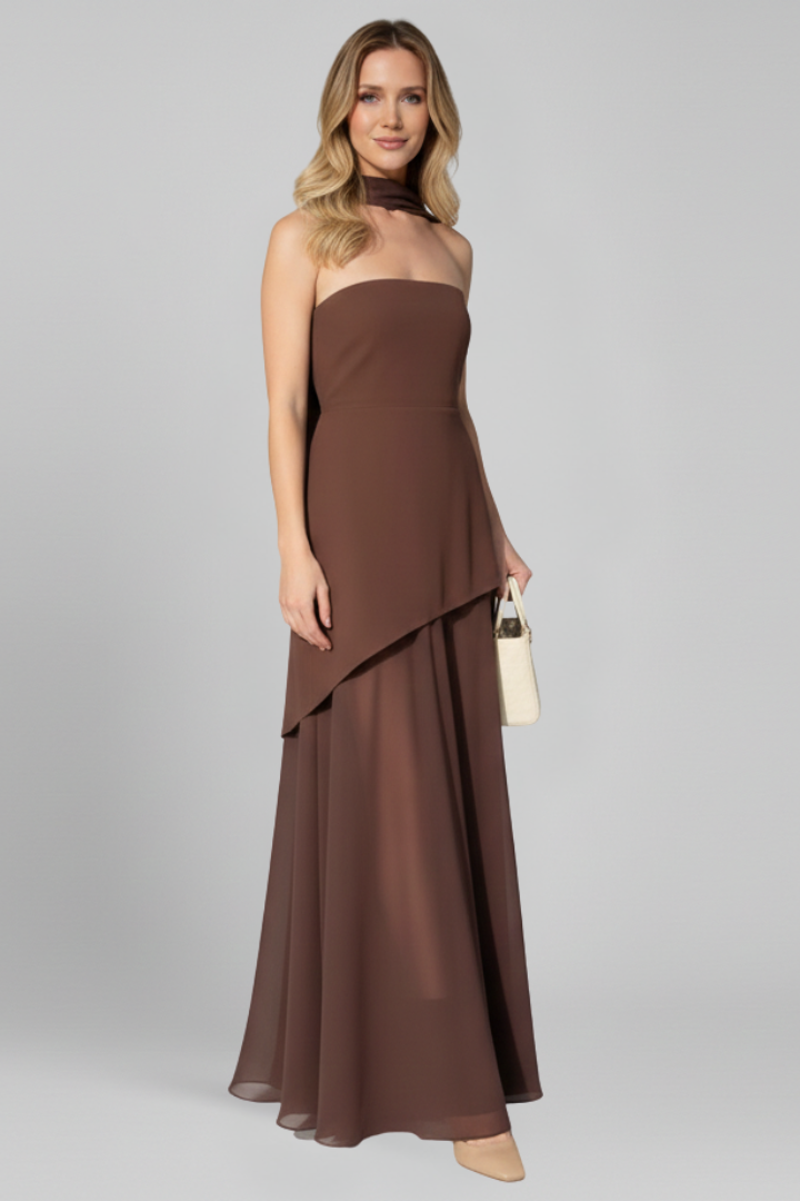 Women’s Dress with Strapless Neckline and Side Slit
