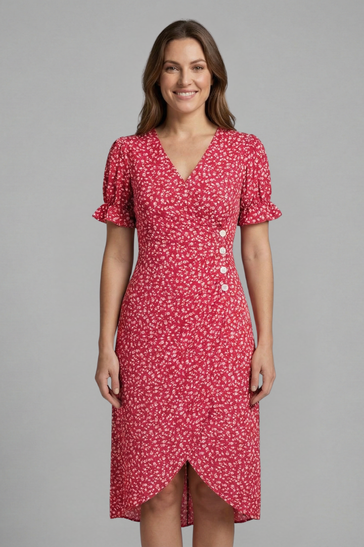 Women’s Dress with V-Neck and Button Front