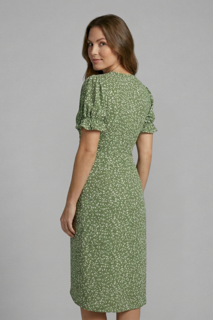 Women’s Dress with V-Neck and Button Front