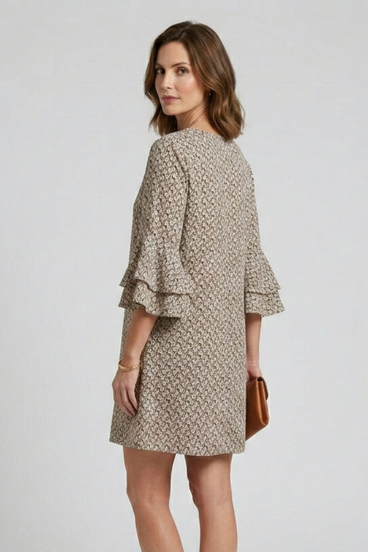 Women’s Dress with V-Neck and Flared Sleeves