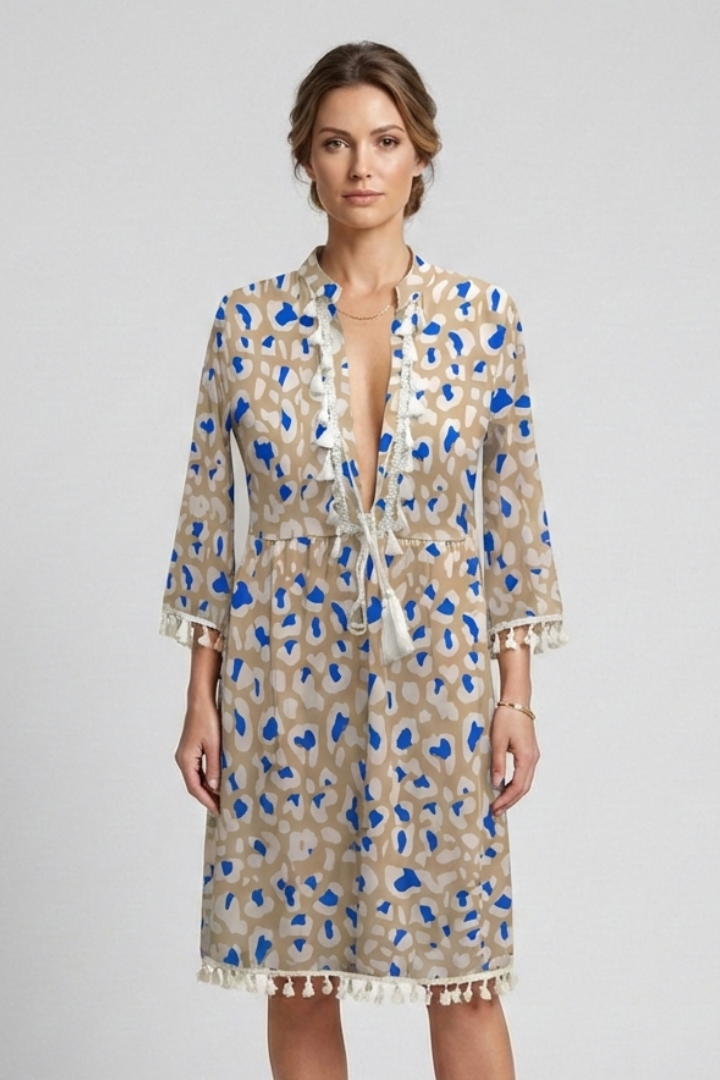 Women’s Dress with V-Neck and Ruffle Trim