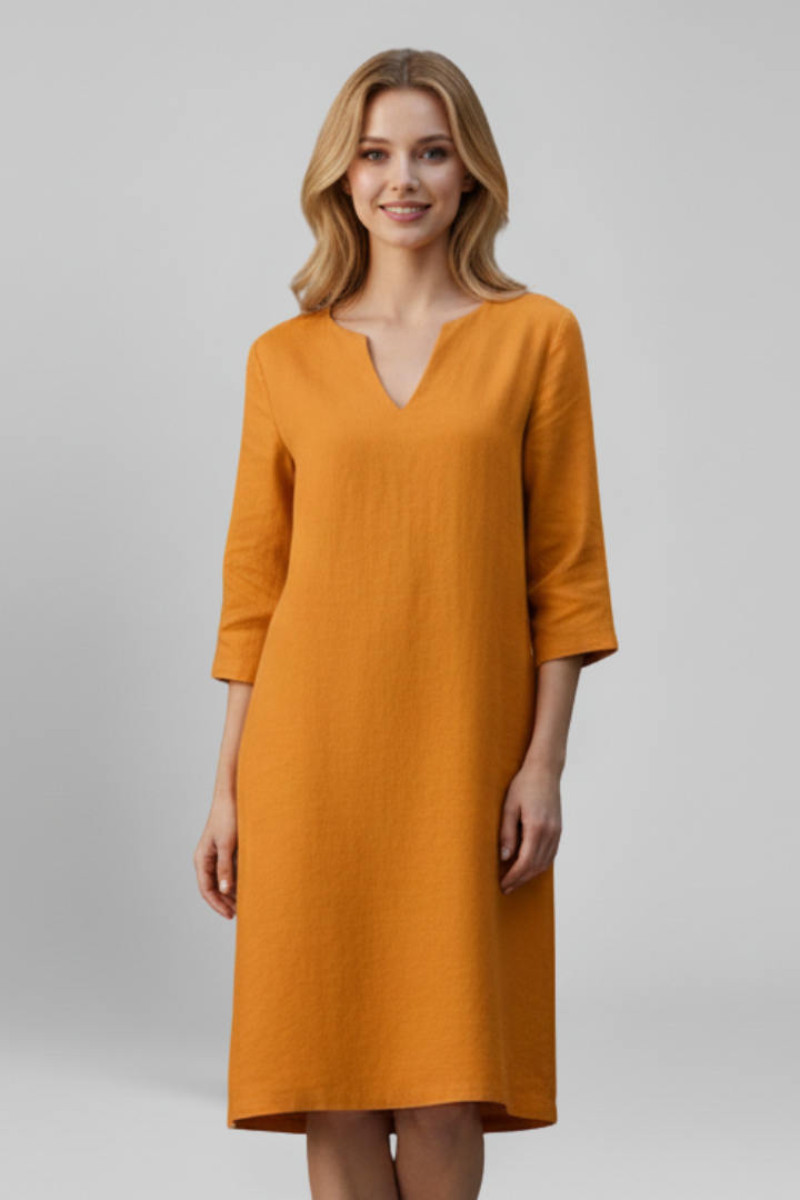 Women’s Dress with V-Neck and Three-Quarter Sleeves