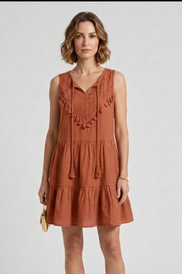 Women’s Dress with V-Neck and Tiered Hem