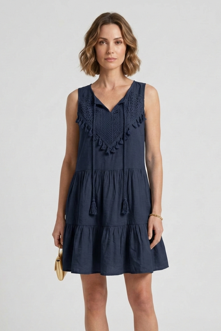 Women’s Dress with V-Neck and Tiered Hem