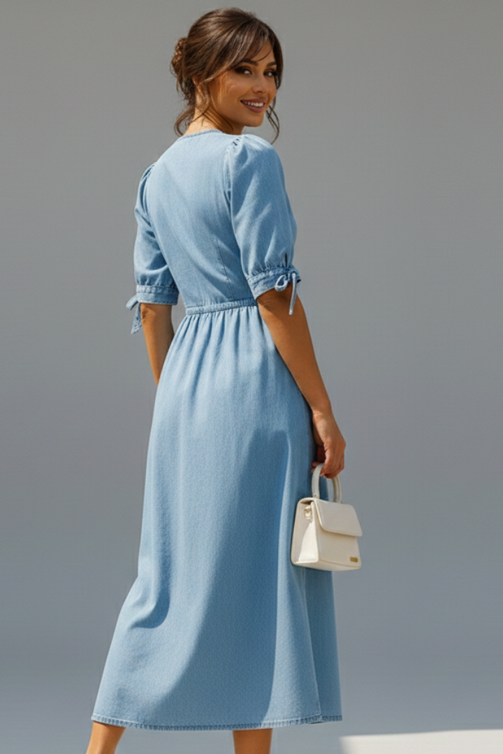Women’s Dress with V-Neckline and Button Placket