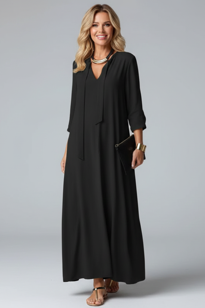 Women’s Dress with V-Neckline and Long Sleeves