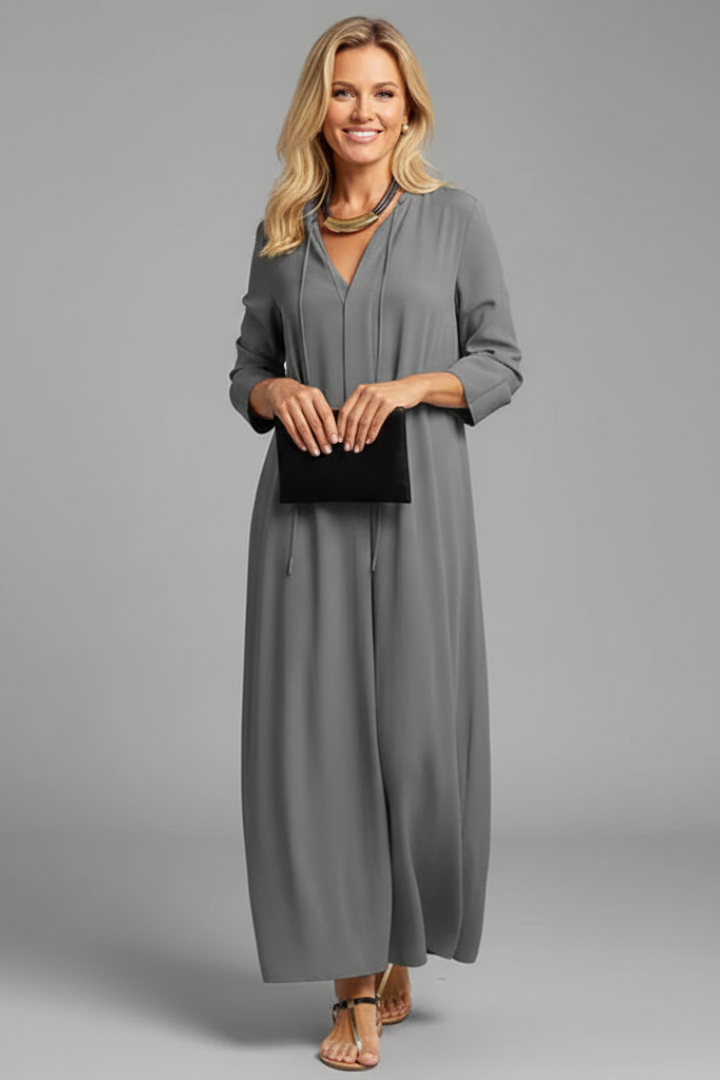 Women’s Dress with V-Neckline and Long Sleeves