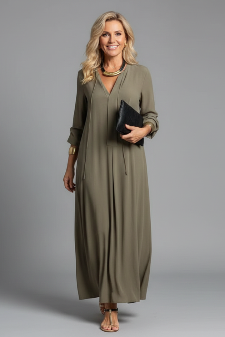 Women’s Dress with V-Neckline and Long Sleeves
