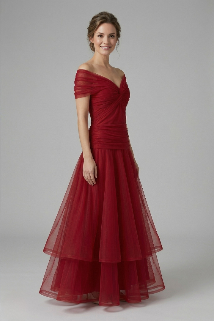 Women’s Dress with V Neck and Draped Bodice