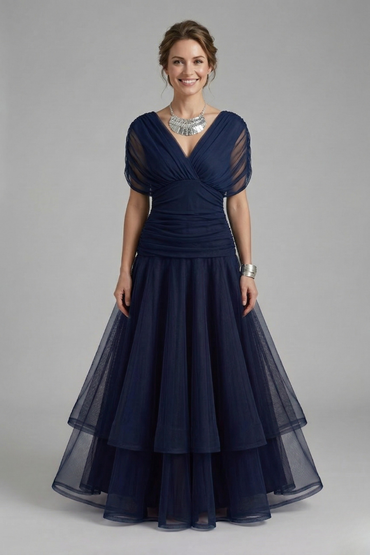 Women’s Dress with V Neck and Draped Bodice