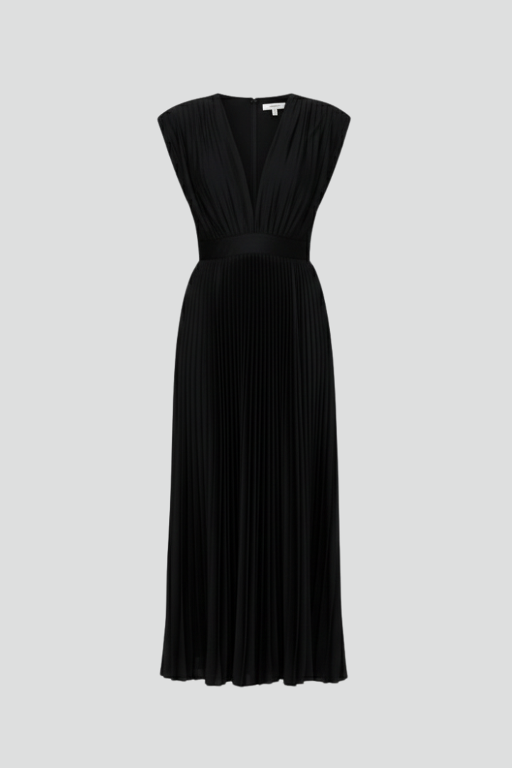 Women’s Dress with V Neck and Pleated Skirt