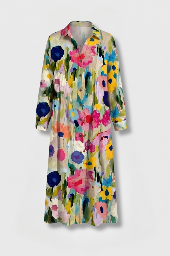 Women's Elegant Boho Dress with Button Front for Casual Wear