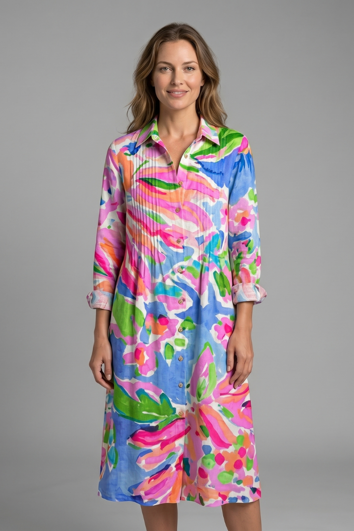 Women's Elegant Boho Dress with Button Front for Casual Wear