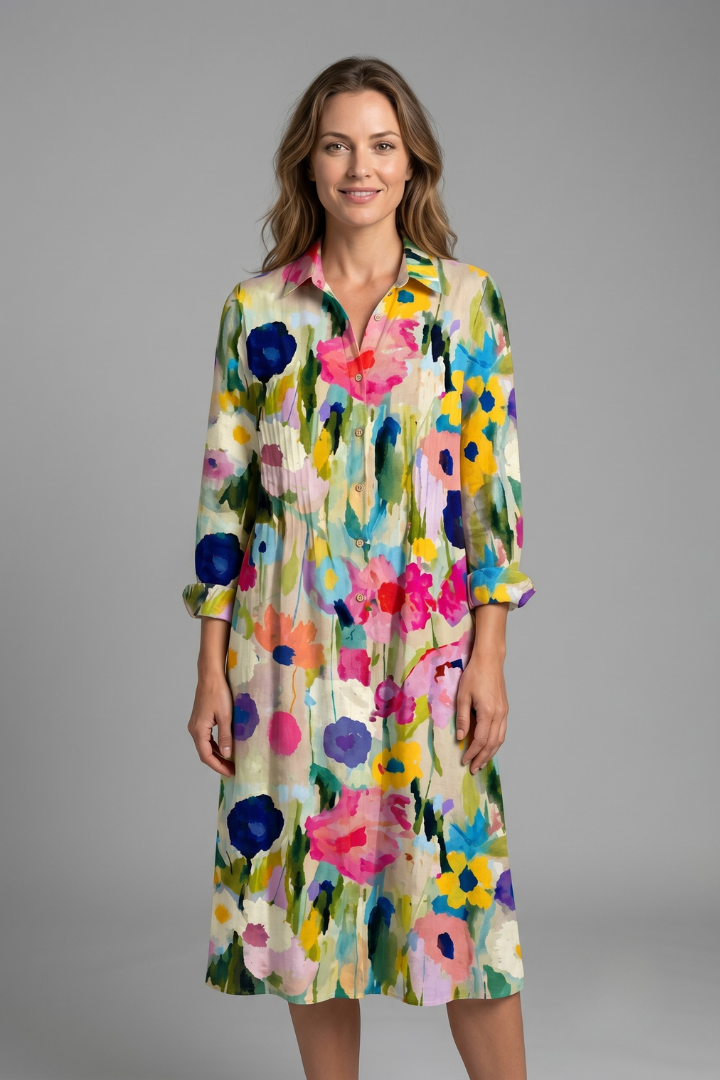 Women's Elegant Boho Dress with Button Front for Casual Wear