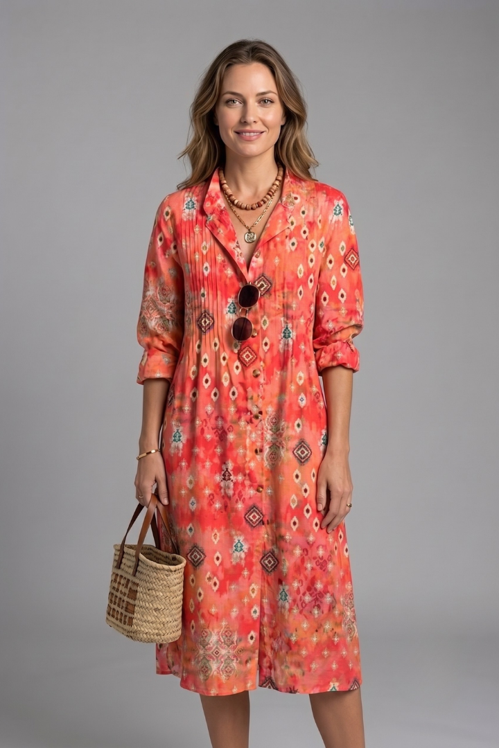Women's Elegant Boho Dress with Button Front for Casual Wear