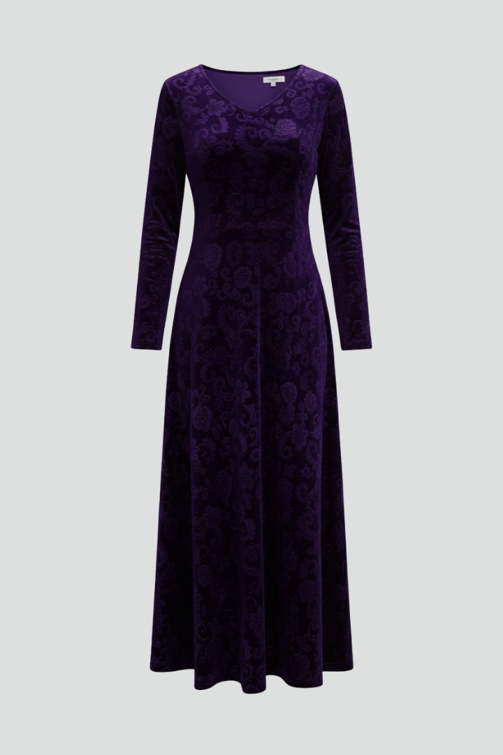Women’s Flared Dress with Long Sleeves and Textured Surface