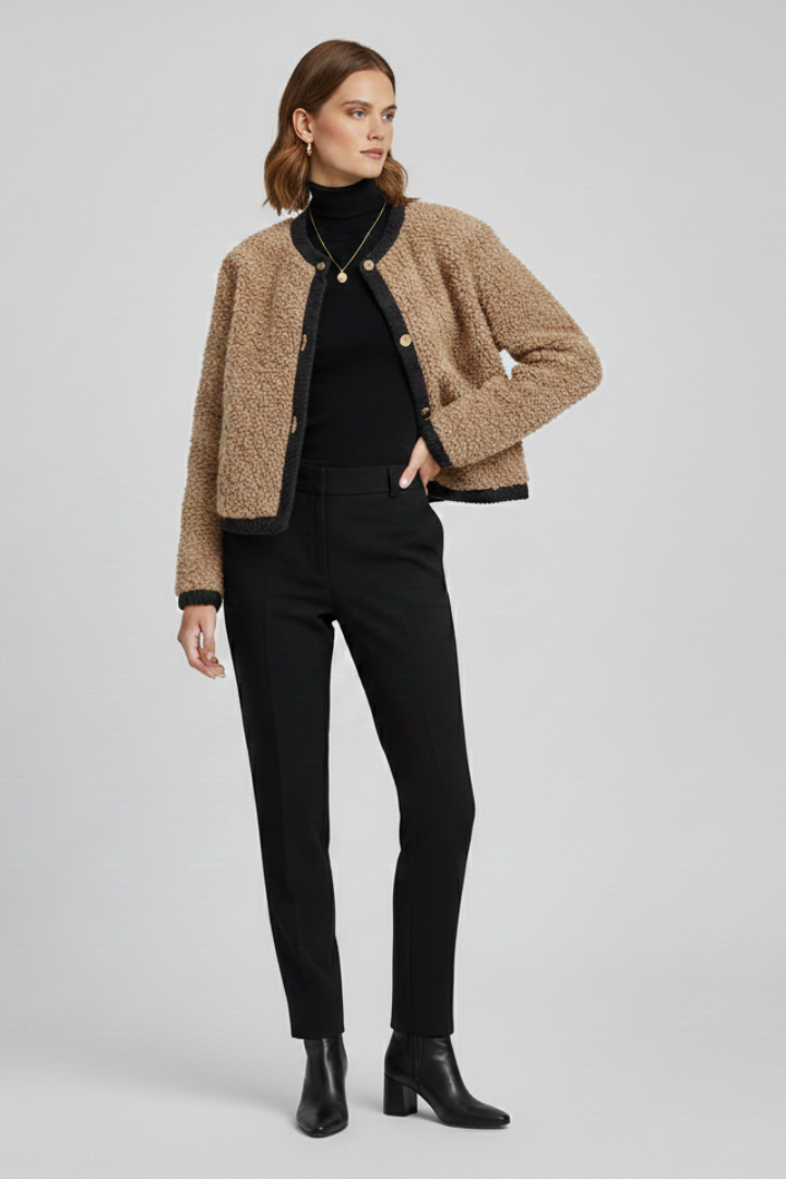 Women’s Fleece Jacket with Button Front and Textured Surface