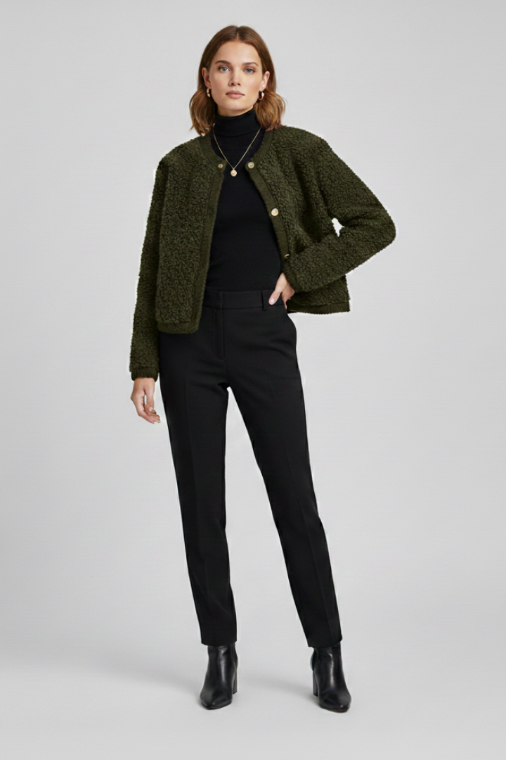 Women’s Fleece Jacket with Button Front and Textured Surface