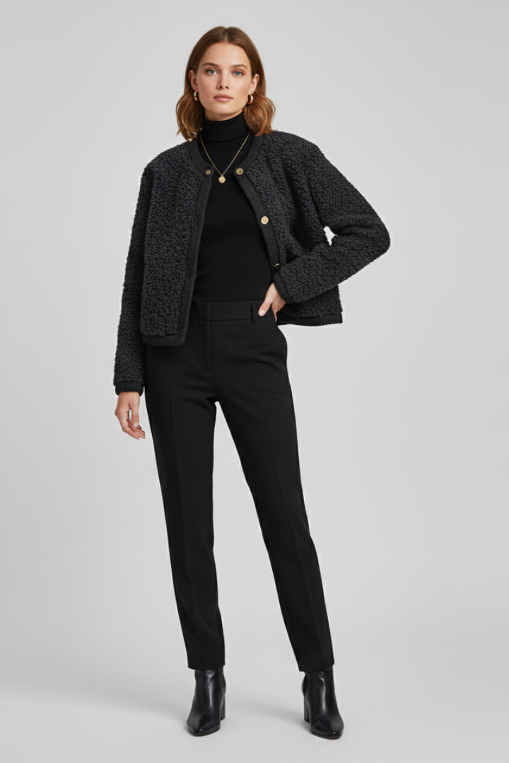 Women’s Fleece Jacket with Button Front and Textured Surface