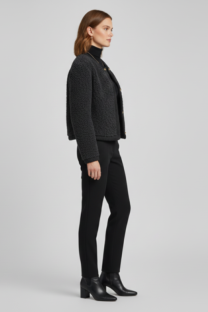 Women’s Fleece Jacket with Button Front and Textured Surface