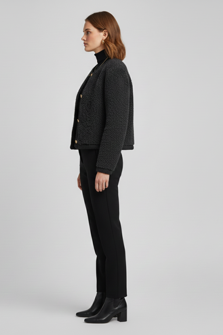 Women’s Fleece Jacket with Button Front and Textured Surface