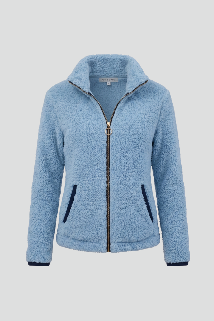 Women's Fleece Jacket with Stand-Up Collar and Contrast Trim