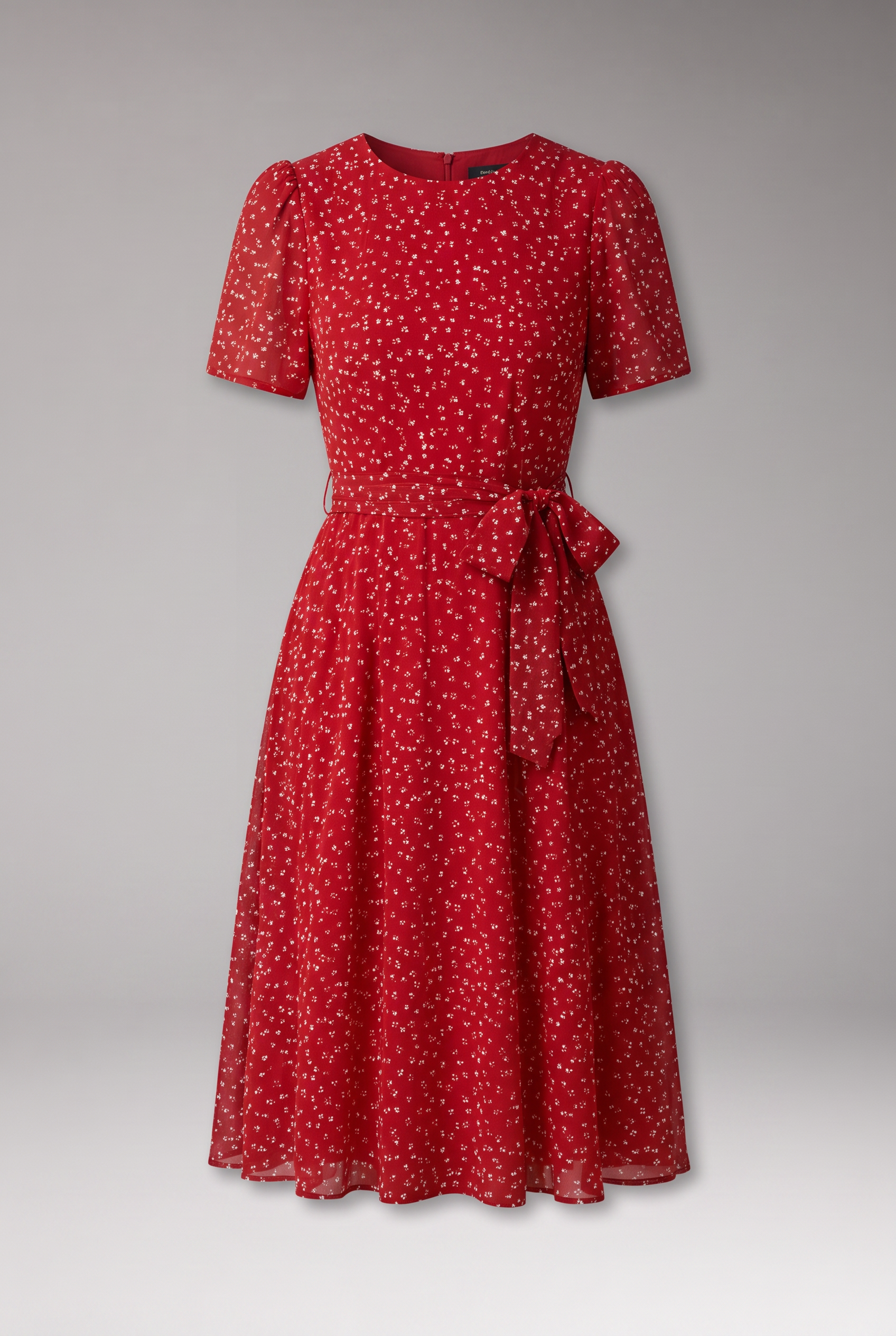 Women’s Floral Dress with Round Neckline and Tie Waist