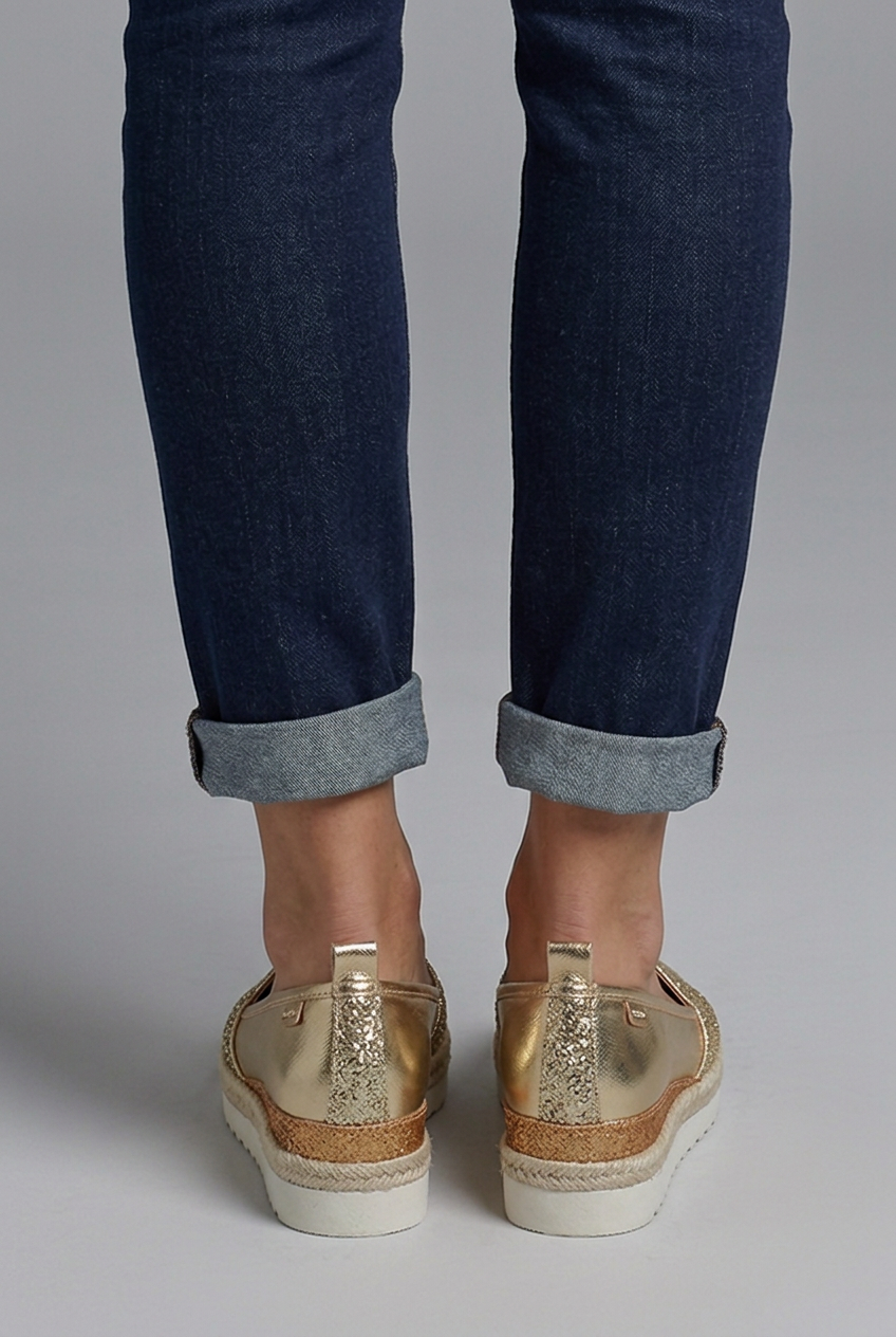 Women's Gold Orthopaedic Slip-On Wedge Loafers with Glitter Detail for Spring